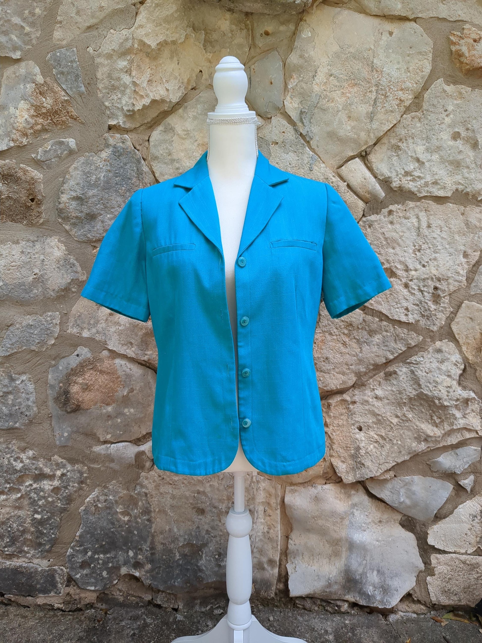 Vintage Short-Sleeved Semi-Formal Jacket Turquoise Sag Harbor