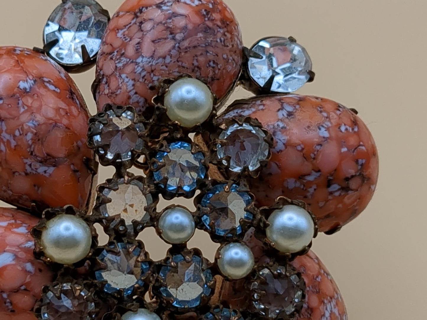 SCHREINER of New York Vintage Flower and Rhinestone Brooch