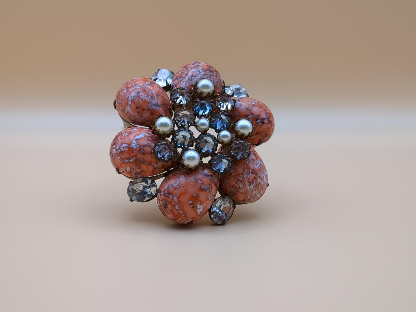 SCHREINER of New York Vintage Flower and Rhinestone Brooch