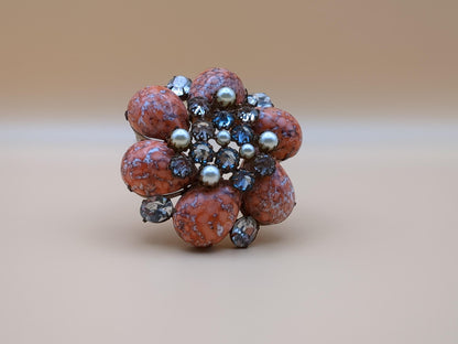 SCHREINER of New York Vintage Flower and Rhinestone Brooch