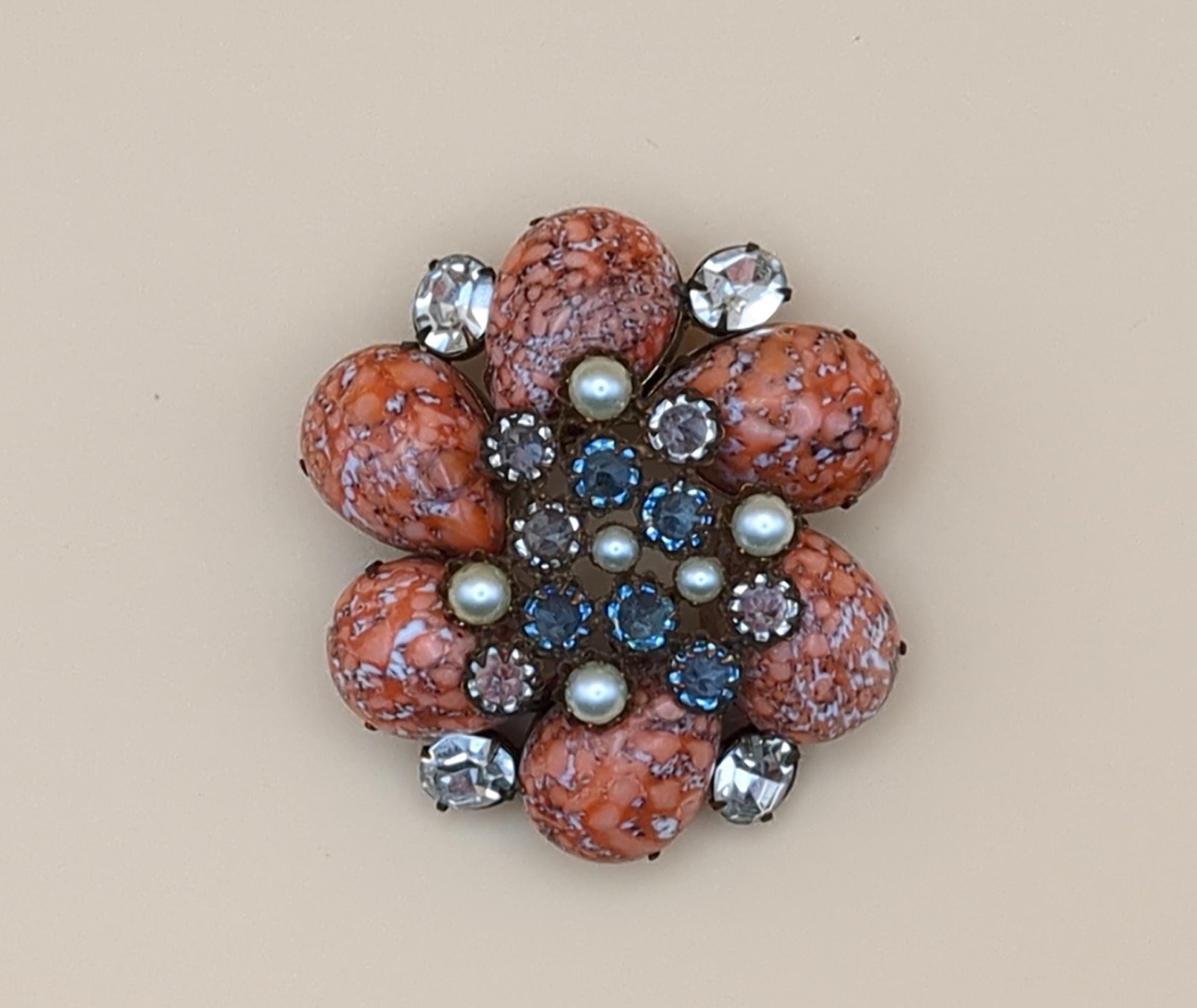 SCHREINER of New York Vintage Flower and Rhinestone Brooch