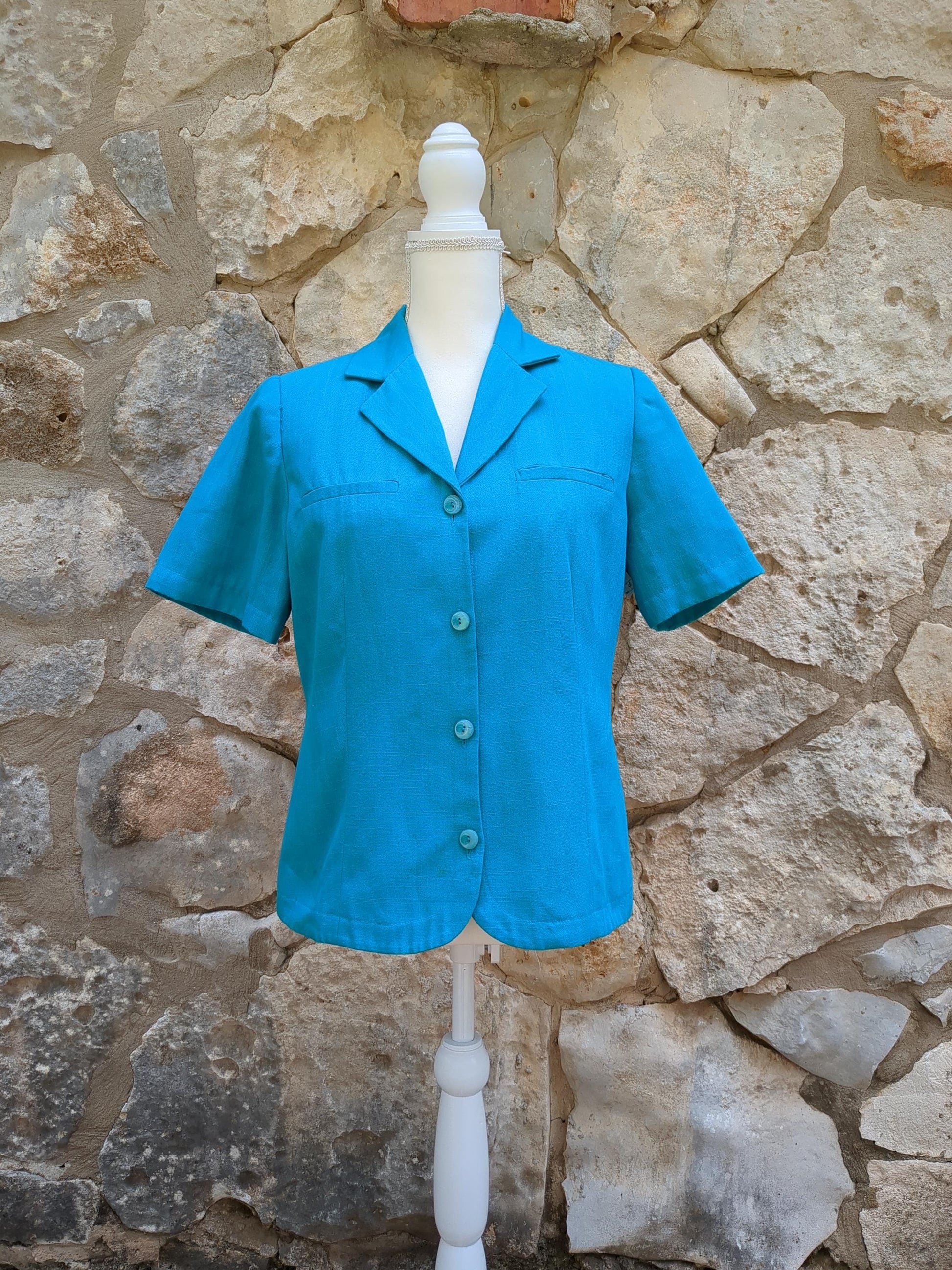 Vintage Short-Sleeved Semi-Formal Jacket Turquoise Sag Harbor