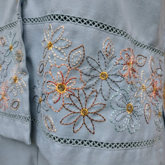 Alfred Dunner Blue Embroidered Pantsuit Vintage