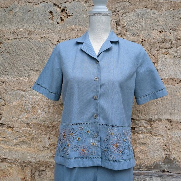 Alfred Dunner Blue Embroidered Pantsuit Vintage