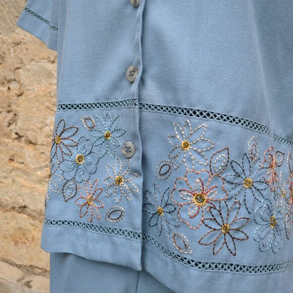 Alfred Dunner Blue Embroidered Pantsuit Vintage