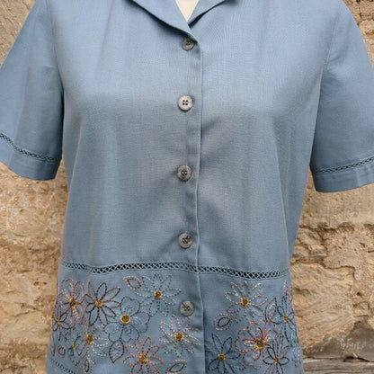 Alfred Dunner Blue Embroidered Pantsuit Vintage